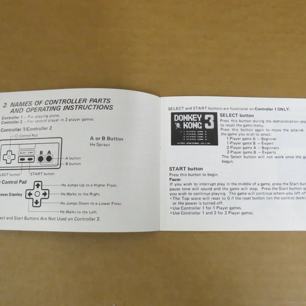 Donkey Kong 3 NES Instruction Booklet Manual Only 1986 First Print No TM